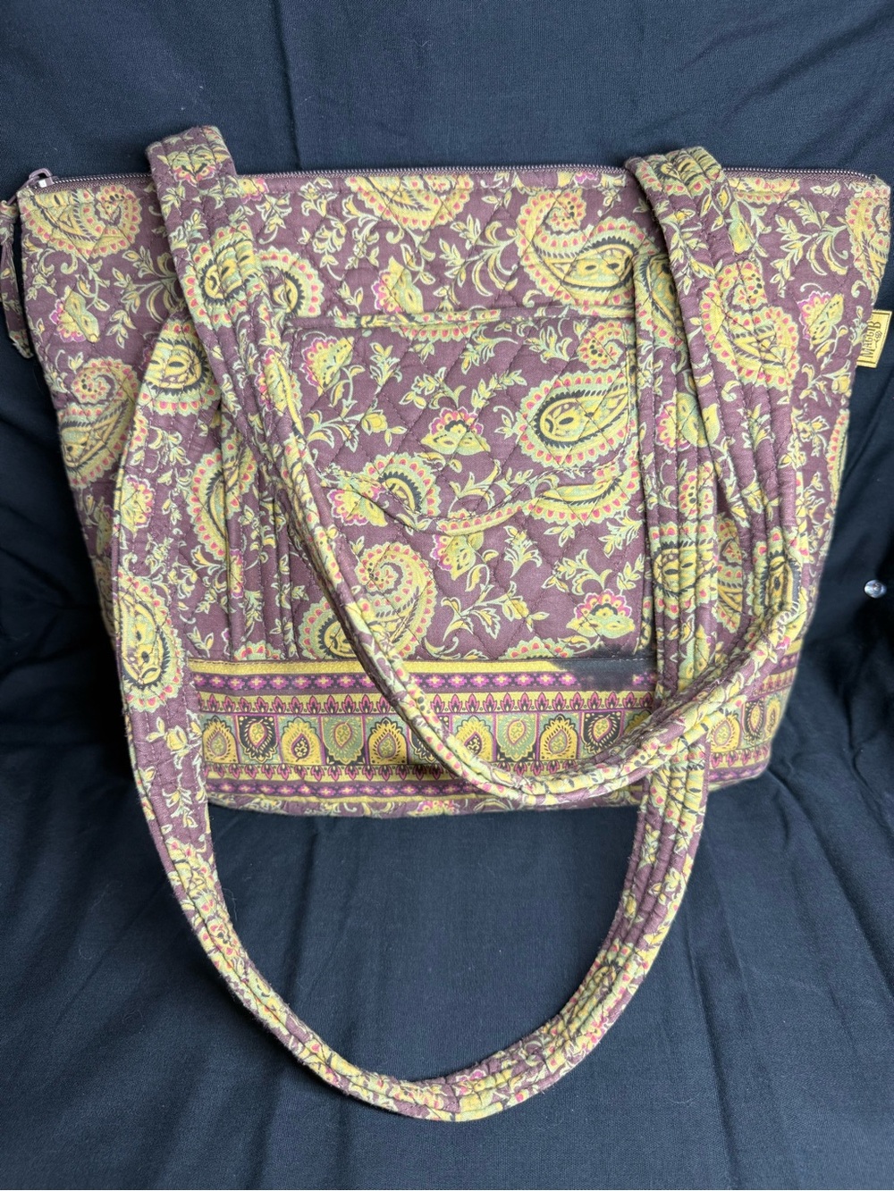 Maxx New York Quilted Paisley Floral Shoulder Tote Bag Purple Olive